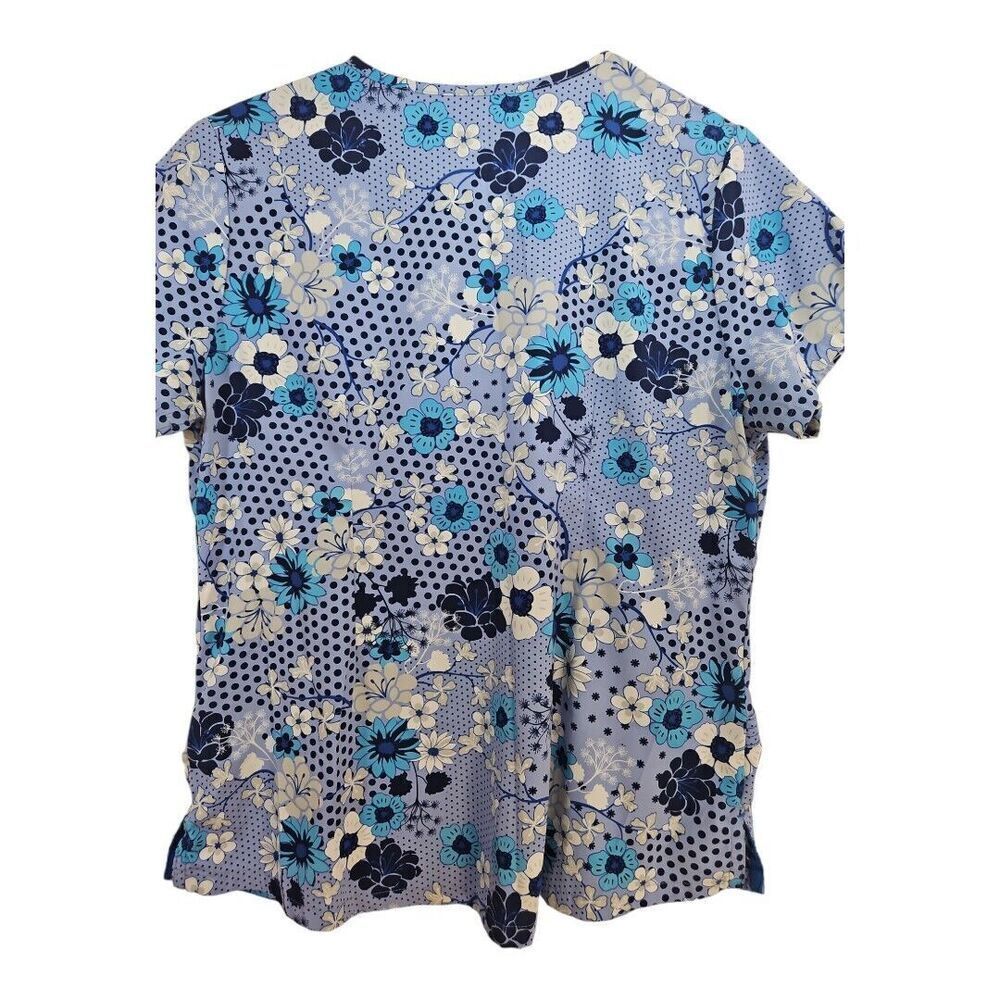 Happy Scrubs Navy Blue Floral V-neck Scrub Top Size L - Picture 6 of 8